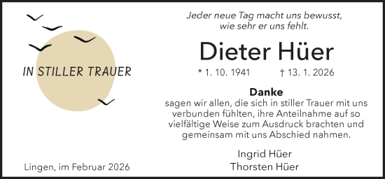 Traueranzeige von Dieter Hüer von Neue Osnabrücker Zeitung GmbH & Co. KG