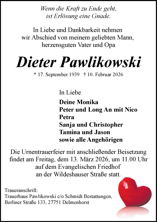 Traueranzeige von Dieter Pawlikowski von DK Medien GmbH & Co. KG