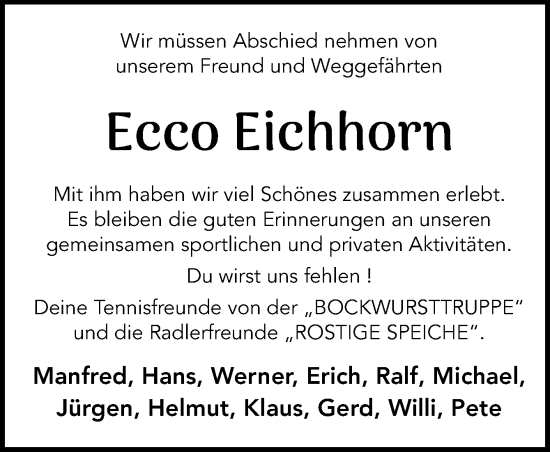 Traueranzeige von Ecco Eichhorn von DK Medien GmbH & Co. KG