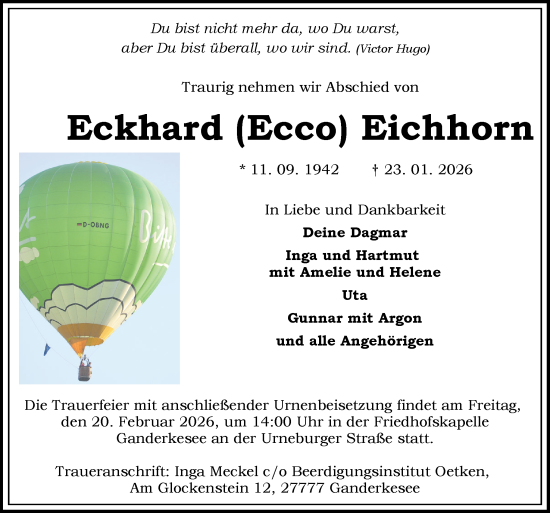 Traueranzeige von Eckhard Eichhorn von DK Medien GmbH & Co. KG