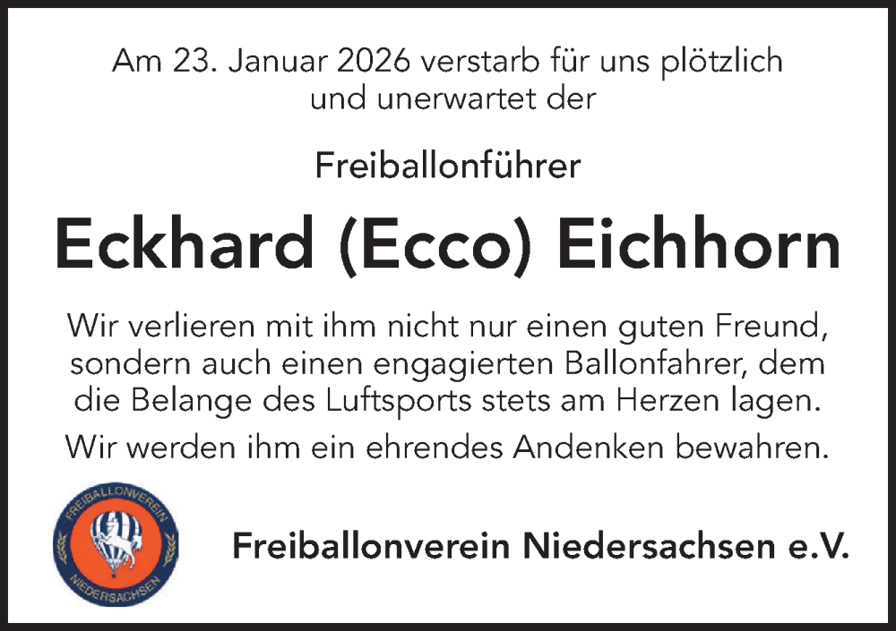  Traueranzeige für Eckhard Eichhorn vom 07.02.2026 aus DK Medien GmbH & Co. KG