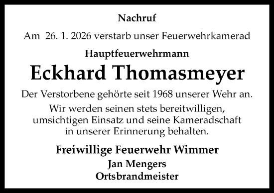 Traueranzeige von Eckhard Thomasmeyer von Neue Osnabrücker Zeitung GmbH & Co. KG