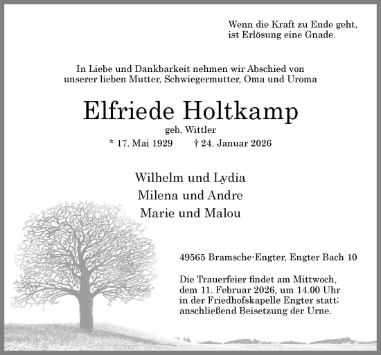 Traueranzeige von Elfriede Holtkamp von Neue Osnabrücker Zeitung GmbH & Co. KG