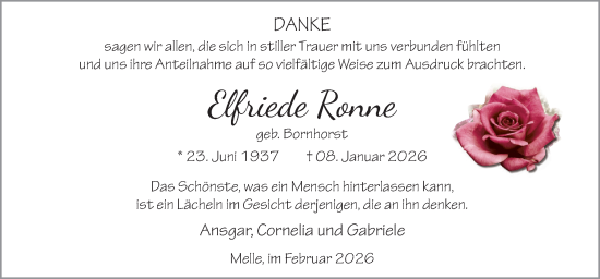 Traueranzeige von Elfriede Ronne von Neue Osnabrücker Zeitung GmbH & Co. KG