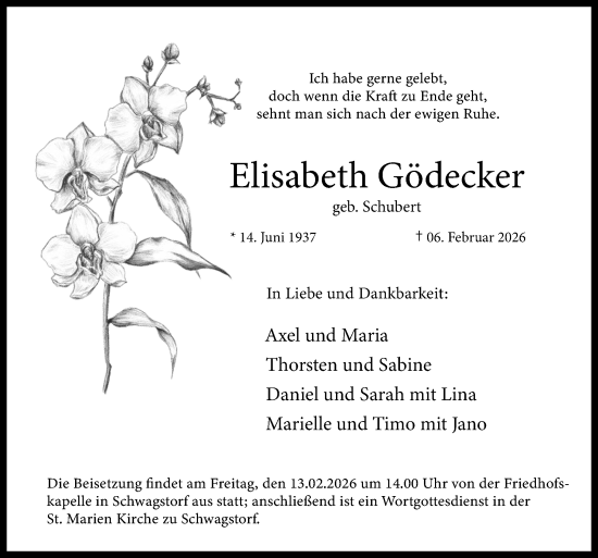 Traueranzeige von Elisabeth Gödecker von Neue Osnabrücker Zeitung GmbH &amp; Co. KG
