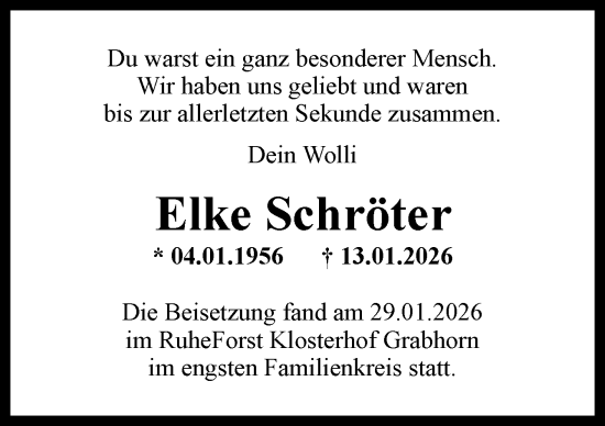 Traueranzeige von Elke Schröter von Neue Osnabrücker Zeitung GmbH & Co. KG