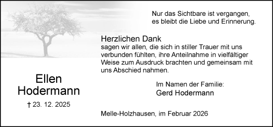 Traueranzeige von Ellen Hodermann von Neue Osnabrücker Zeitung GmbH & Co. KG