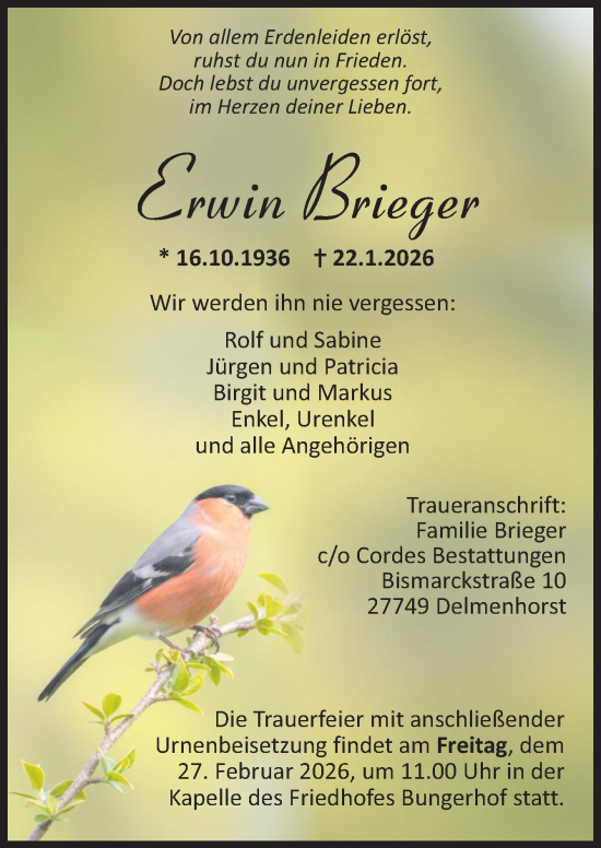 Traueranzeige von Erwin Brieger von DK Medien GmbH & Co. KG