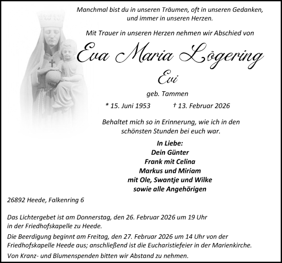 Traueranzeige von Eva Maria Lögering von Neue Osnabrücker Zeitung GmbH & Co. KG