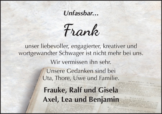 Traueranzeige von Frank  von DK Medien GmbH & Co. KG