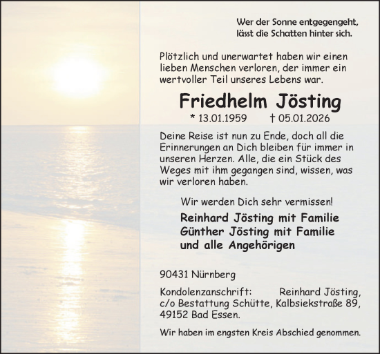 Traueranzeige von Friedhelm Jösting von Neue Osnabrücker Zeitung GmbH & Co. KG