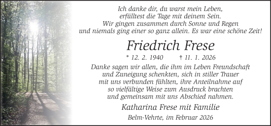 Traueranzeige von Friedrich Frese von Neue Osnabrücker Zeitung GmbH & Co. KG