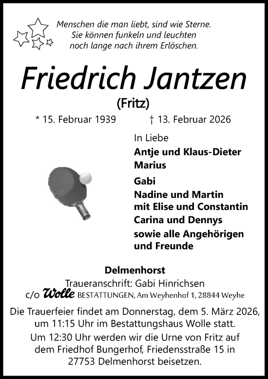 Traueranzeige von Friedrich Jantzen von DK Medien GmbH & Co. KG