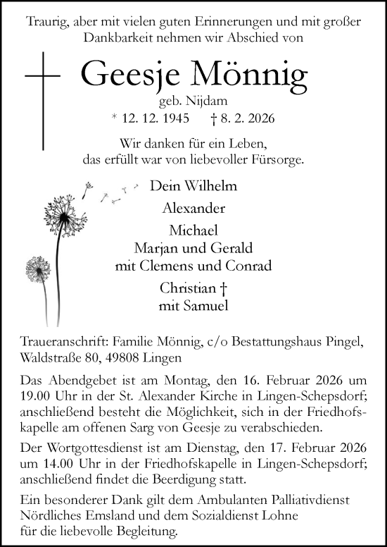 Traueranzeige von Geesje Mönnig von Neue Osnabrücker Zeitung GmbH & Co. KG