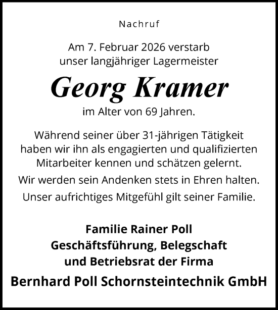 Traueranzeige von Georg Kramer von Neue Osnabrücker Zeitung GmbH & Co. KG