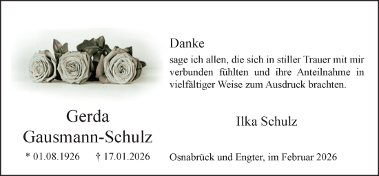 Traueranzeige von Gerda Gausmann-Schulz von Neue Osnabrücker Zeitung GmbH & Co. KG