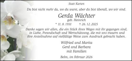 Traueranzeige von Gerda Wächter von Neue Osnabrücker Zeitung GmbH & Co. KG
