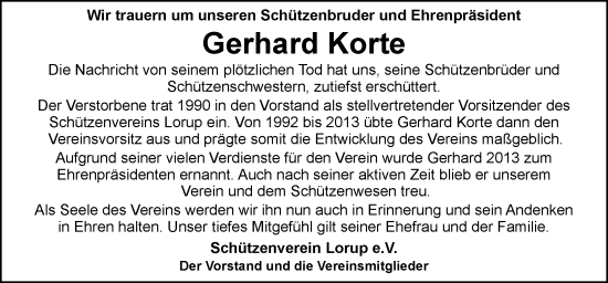 Traueranzeige von Gerhard Korte von Neue Osnabrücker Zeitung GmbH & Co. KG