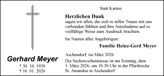 Traueranzeige von Gerhard Meyer von Neue Osnabrücker Zeitung GmbH & Co. KG