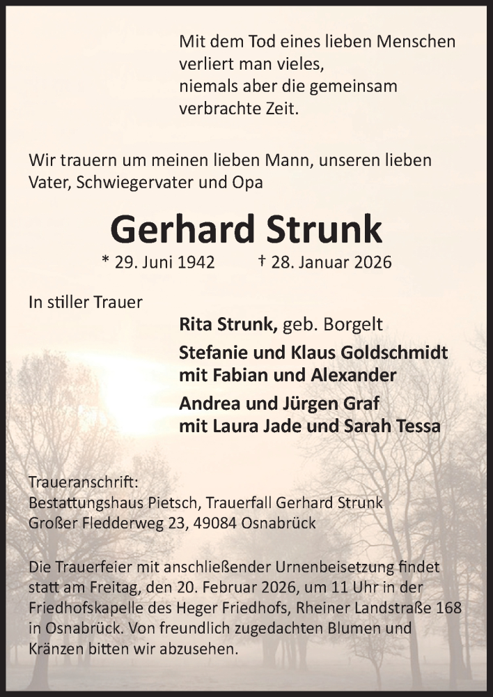  Traueranzeige für Gerhard Strunk vom 07.02.2026 aus Neue Osnabrücker Zeitung GmbH & Co. KG