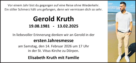 Traueranzeige von Gerold Kruth von Neue Osnabrücker Zeitung GmbH & Co. KG