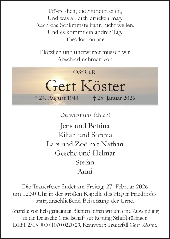 Traueranzeige von Gert Köster von Neue Osnabrücker Zeitung GmbH & Co. KG