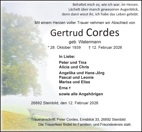 Traueranzeige von Gertrud Cordes von Neue Osnabrücker Zeitung GmbH & Co. KG