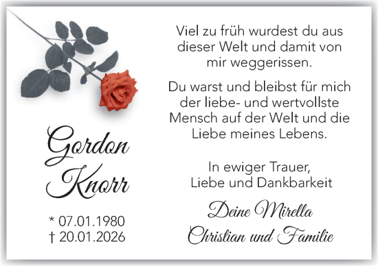 Traueranzeige von Gordon Knorr von Neue Osnabrücker Zeitung GmbH & Co. KG