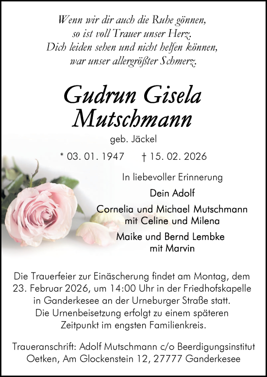 Traueranzeige von Gudrun Gisela Mutschmann von DK Medien GmbH & Co. KG