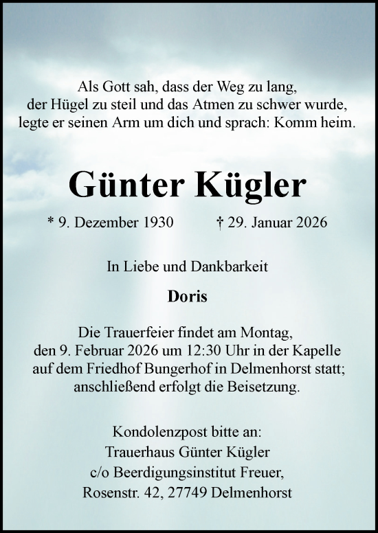 Traueranzeige von Günter Kügler von DK Medien GmbH & Co. KG