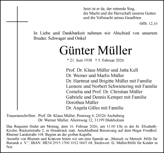 Traueranzeige von Günter Müller von Neue Osnabrücker Zeitung GmbH & Co. KG