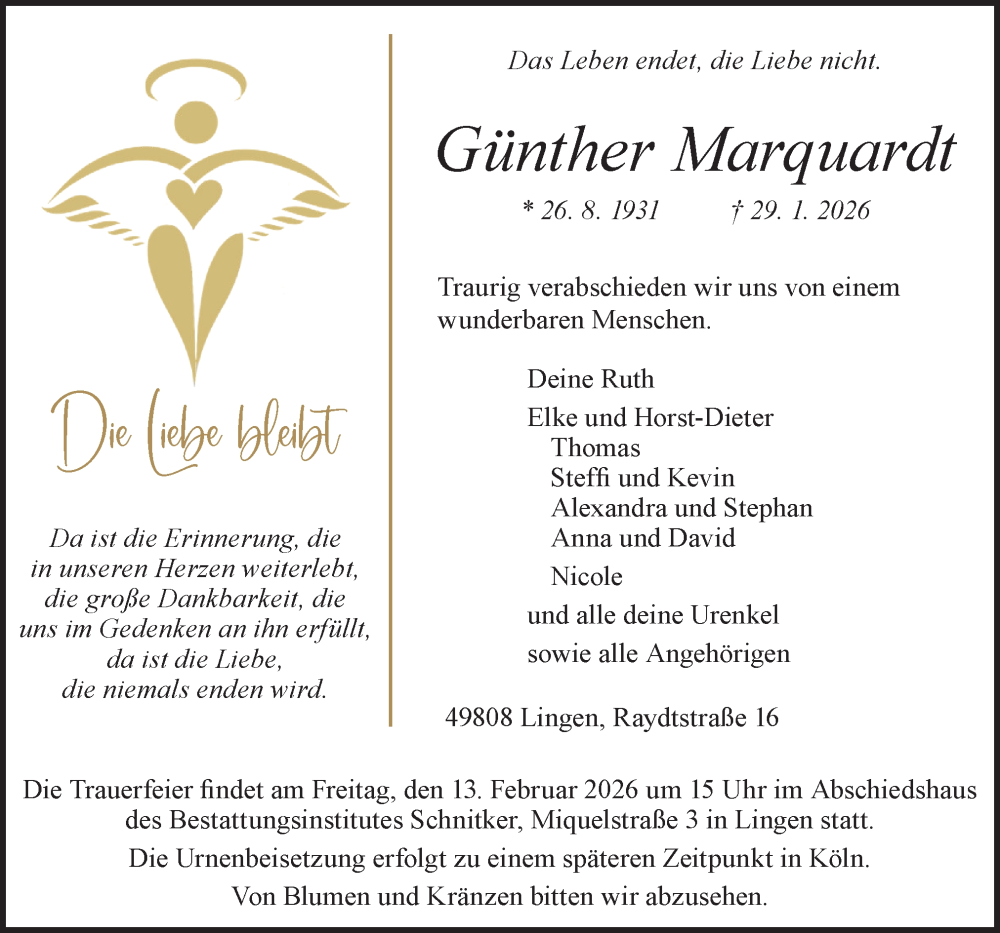  Traueranzeige für Günther Marquardt vom 07.02.2026 aus Neue Osnabrücker Zeitung GmbH & Co. KG