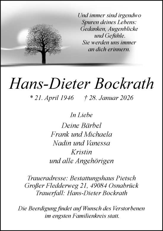 Traueranzeige von Hans-Dieter Bockrath von Neue Osnabrücker Zeitung GmbH & Co. KG