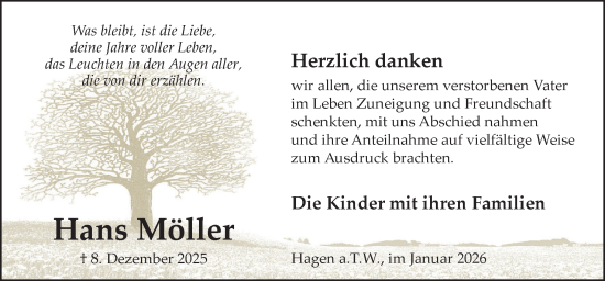 Traueranzeige von Hans Möller von Neue Osnabrücker Zeitung GmbH & Co. KG
