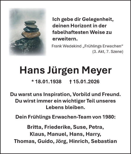 Traueranzeige von Hans Jürgen Meyer von Neue Osnabrücker Zeitung GmbH & Co. KG