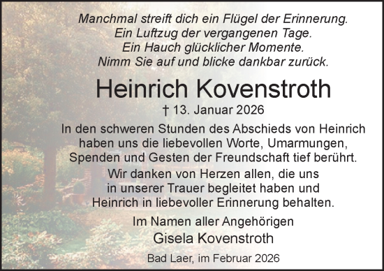 Traueranzeige von Heinrich Kovenstroth von Neue Osnabrücker Zeitung GmbH & Co. KG