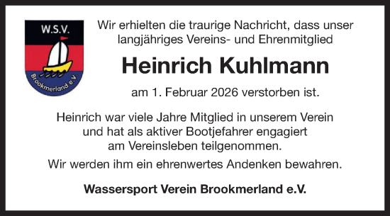 Traueranzeige von Heinrich Kuhlmann von Ostfriesischer Kurier / Norderneyer Badezeitung