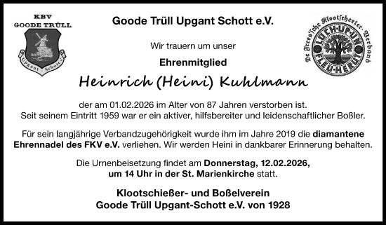 Traueranzeige von Heinrich Kuhlmann von Ostfriesischer Kurier / Norderneyer Badezeitung