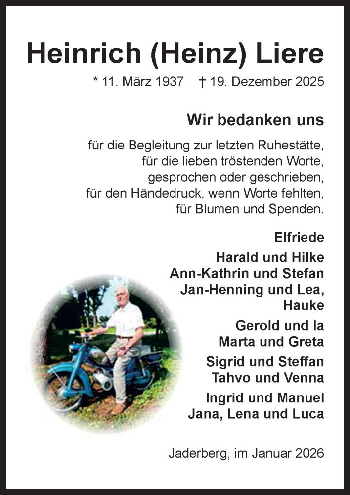  Traueranzeige für Heinrich Liere vom 31.01.2026 aus Neue Osnabrücker Zeitung GmbH & Co. KG