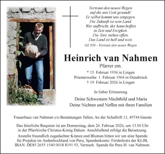 Traueranzeige von Heinrich van Nahmen von Neue Osnabrücker Zeitung GmbH & Co. KG