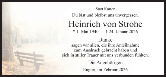 Traueranzeige von Heinrich von Strohe von Neue Osnabrücker Zeitung GmbH & Co. KG