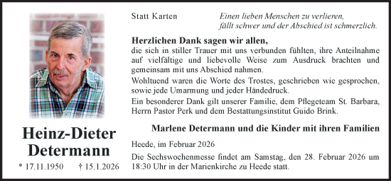 Traueranzeige von Heinz-Dieter Determann von Neue Osnabrücker Zeitung GmbH & Co. KG
