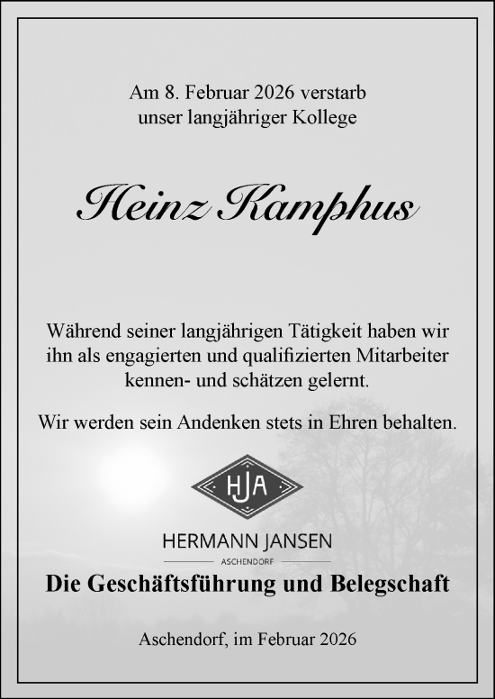 Traueranzeige von Heinz Kamphus von Neue Osnabrücker Zeitung GmbH & Co. KG