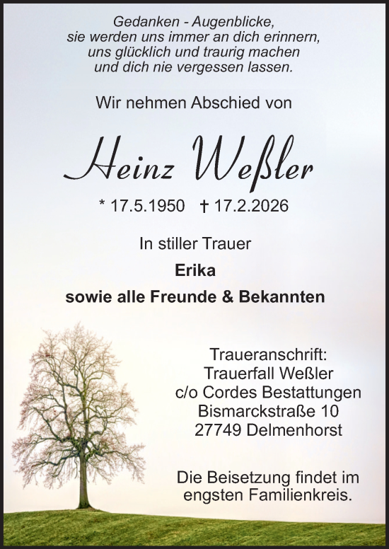 Traueranzeige von Heinz Weßler von DK Medien GmbH & Co. KG