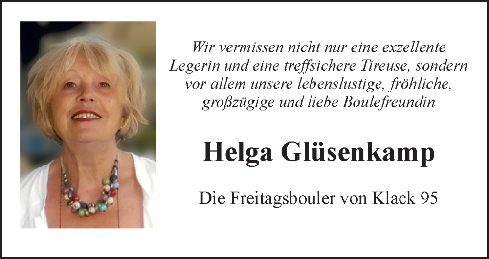  Traueranzeige für Helga Glüsenkamp vom 07.02.2026 aus Neue Osnabrücker Zeitung GmbH & Co. KG