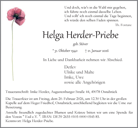 Traueranzeige von Helga Herder-Priebe von Neue Osnabrücker Zeitung GmbH & Co. KG