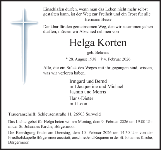 Traueranzeige von Helga Korten von Neue Osnabrücker Zeitung GmbH & Co. KG