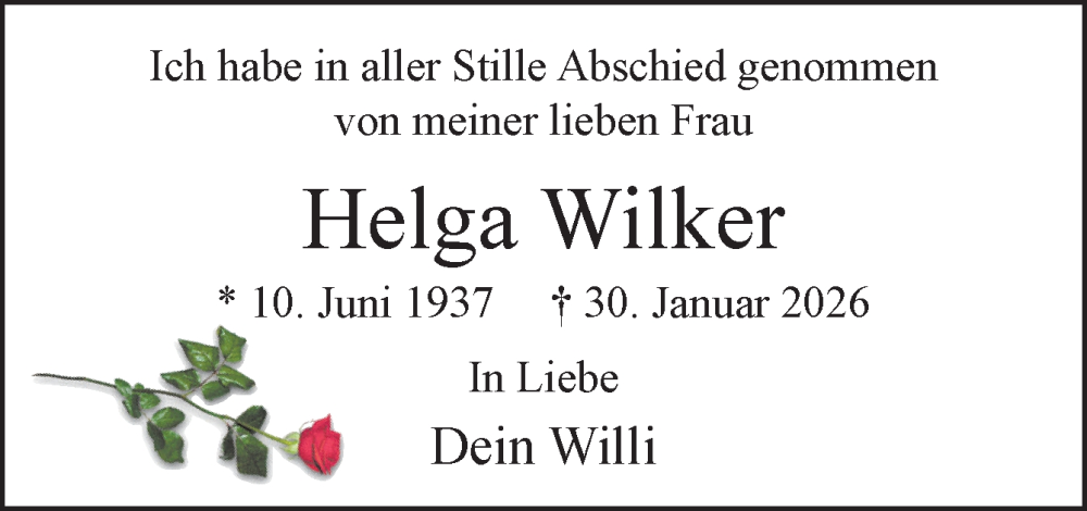  Traueranzeige für Helga Wilker vom 21.02.2026 aus Neue Osnabrücker Zeitung GmbH & Co. KG