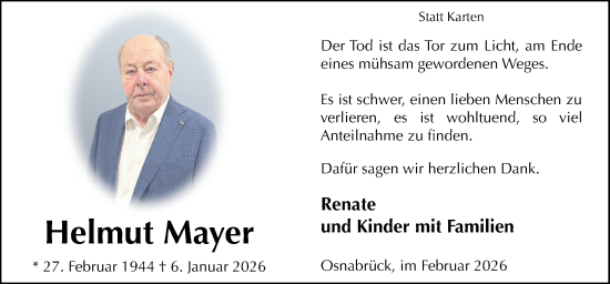 Traueranzeige von Helmut Mayer von Neue Osnabrücker Zeitung GmbH & Co. KG