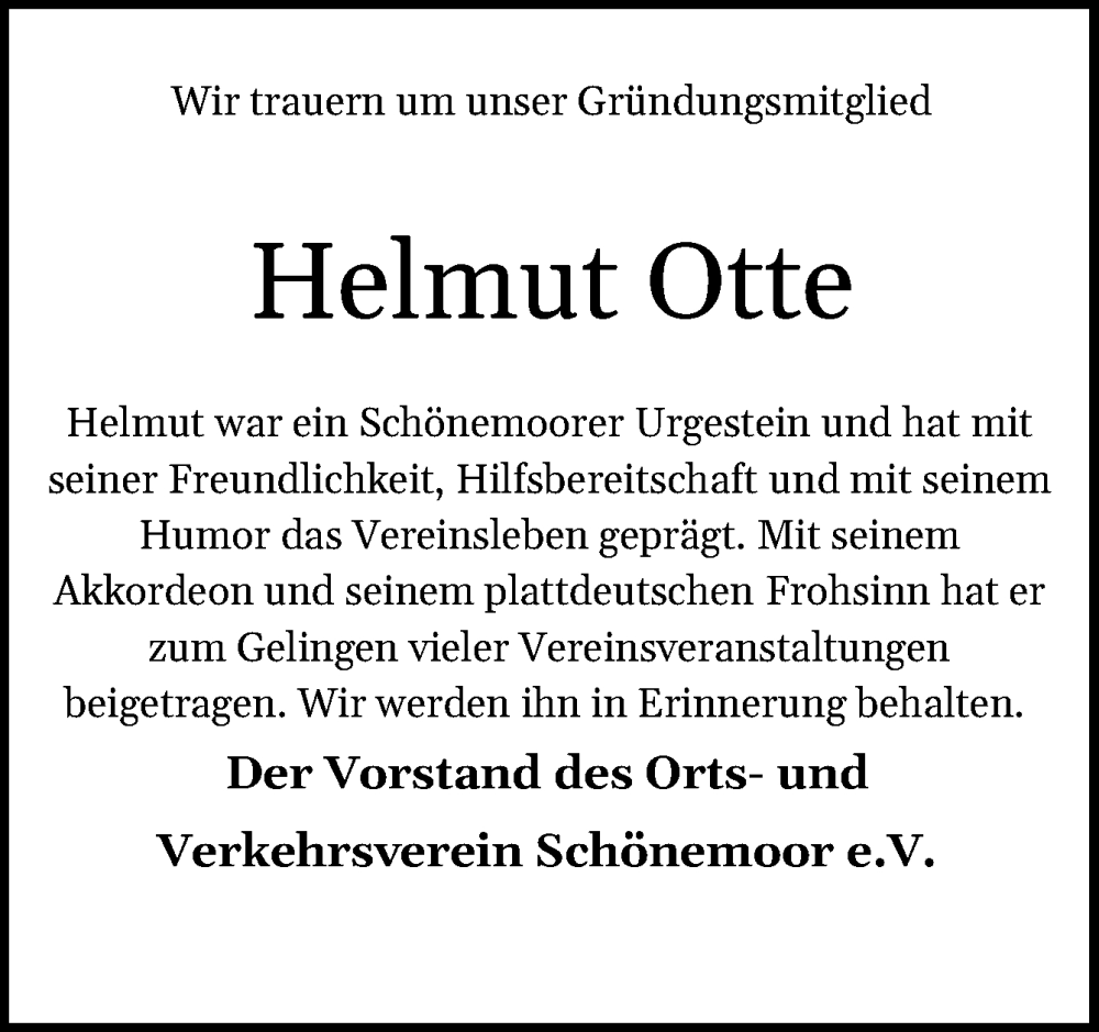  Traueranzeige für Helmut Otte vom 03.02.2026 aus DK Medien GmbH & Co. KG